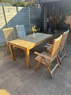 Houten tuinset met 4 stoelkussens, Tuin en Terras, Ophalen, 4 zitplaatsen, Gebruikt, Eettafel
