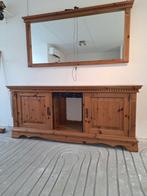 Spiegel en dressoir  op zwenk wielen (grenen), Ophalen, 25 tot 50 cm