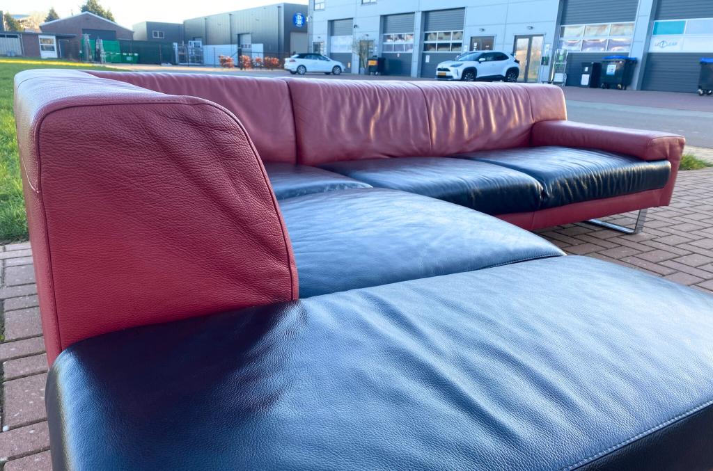 Montel Rood & Zwart  Leren Hoekbank -Gratis Levering NL & BE, Huis en Inrichting, Banken | Bankstellen, 250 tot 300 cm, Minder dan 75 cm