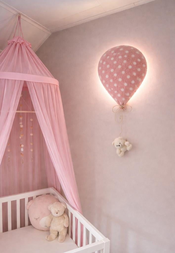 Wandlampje/dreamlight ballon roze witte stippen en beertje, Ophalen of Verzenden, Nieuw