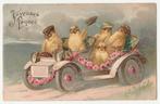 Pasen.  Kuikens in auto.  Reliëfkaart.  1908., Verzenden, Voor 1920, Gelopen, Overige thema's