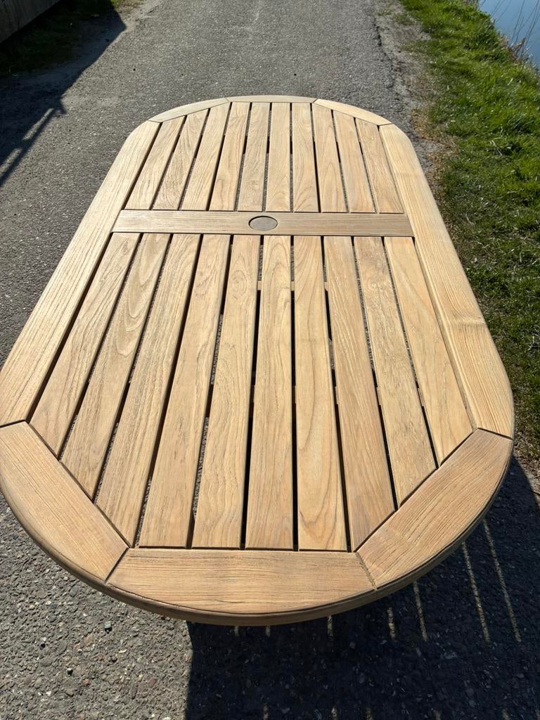 Ovalen teakhouten tuintafel, 209x98, Gloster, als NIEUW, Ophalen, Zo goed als nieuw, Ovaal, Teakhout