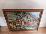 Geborduurd schilderij Jacht te paard met honden boerderij, Huis en Inrichting, 50 tot 75 cm, Ophalen of Verzenden, Zo goed als nieuw