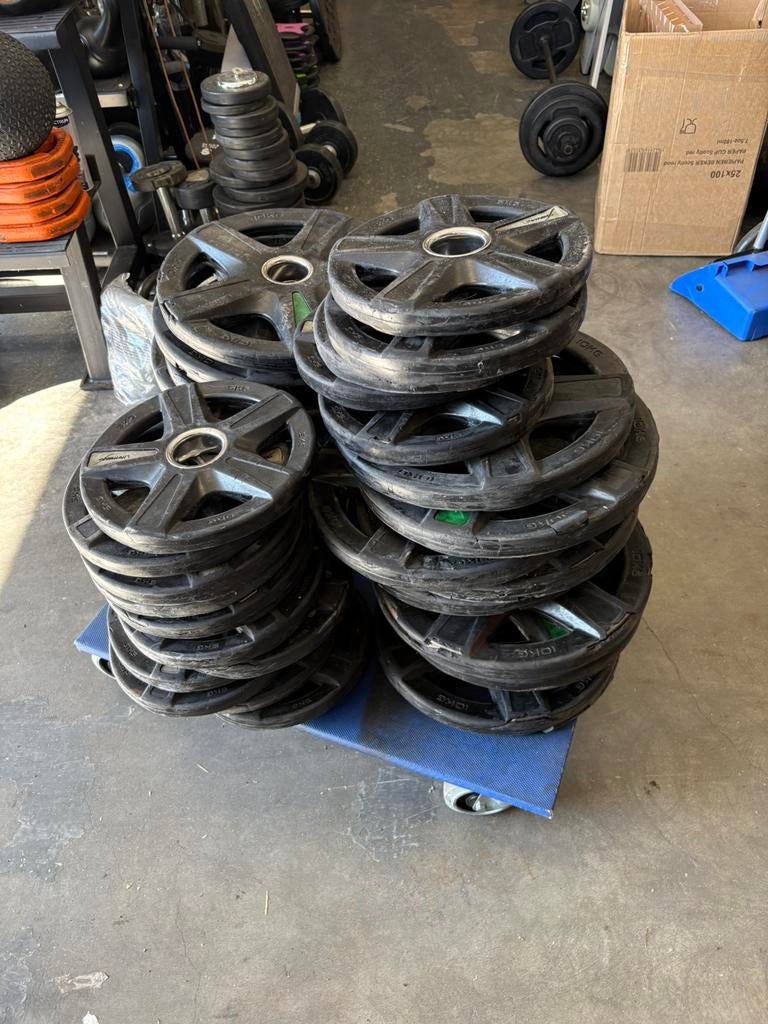 250 kg Lifemaxx Olympische halter schijven 50 mm, Sport en Fitness, Fitnessmaterialen, Ophalen, Halterschijven, Gebruikt, Lifemaxx