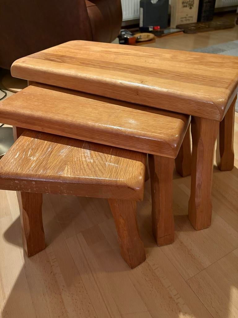 Set van 3 houten bijzettafels - Nesttafels, Ophalen, Gebruikt, Rechthoekig, Hout