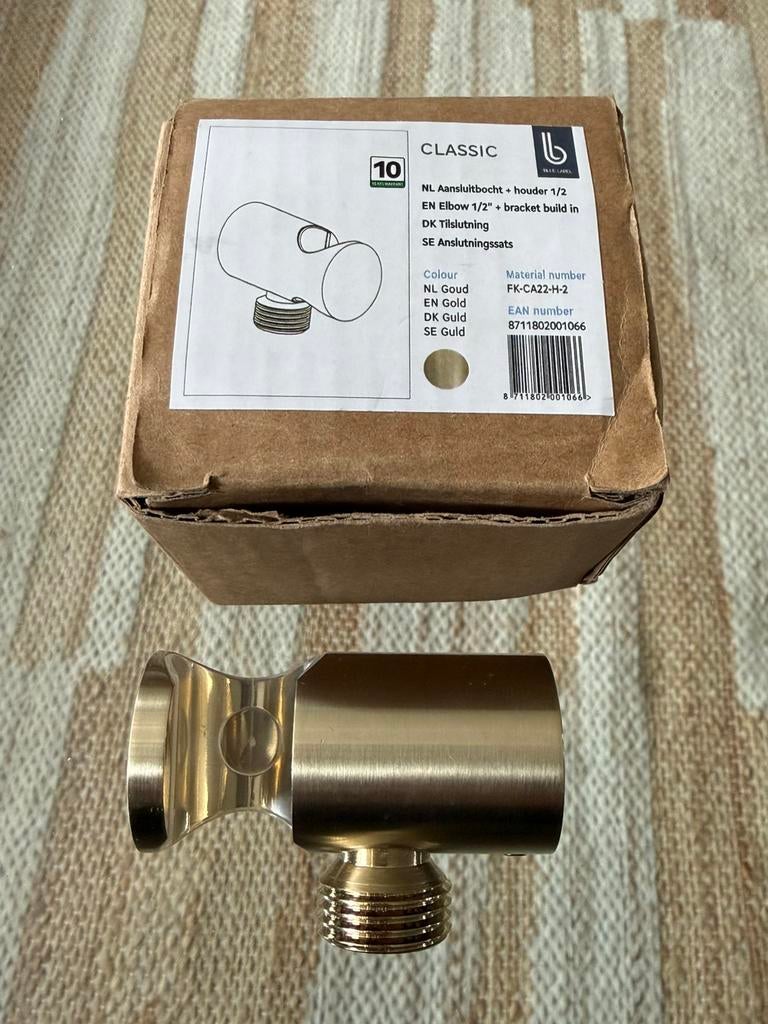 Blue Label Brondby aansluitbocht wandhouder goud PVD, Ophalen of Verzenden, Nieuw, Douche