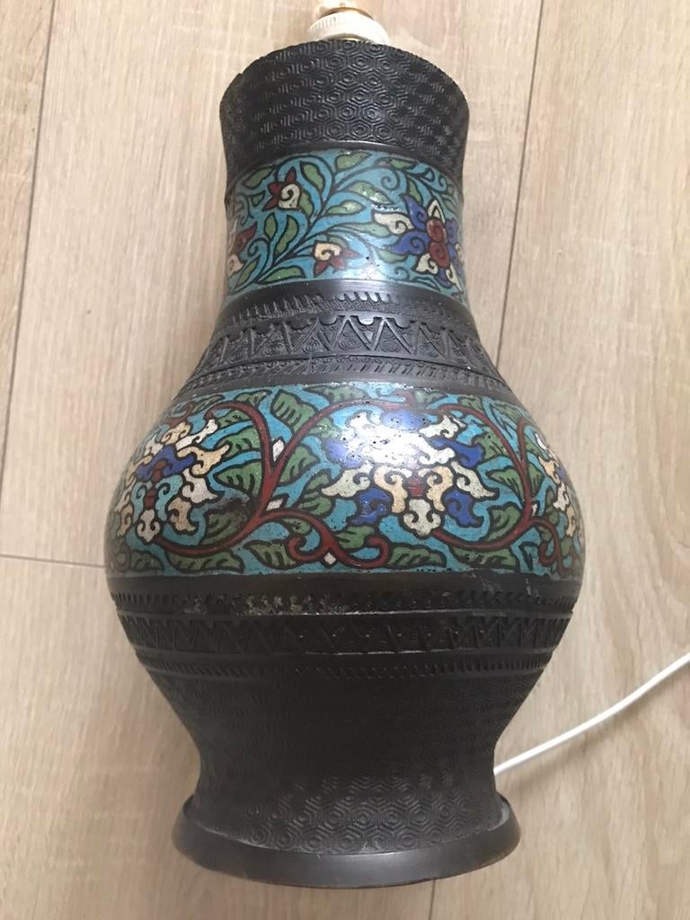 Chinese cloisonné lamp - antiek 19e eeuw bloemen metaal, Antiek en Kunst, Antiek | Lampen, Ophalen of Verzenden