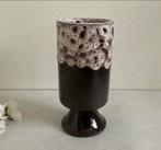 Vintage vaas bruin met wit glazuur Fat Lava 13 cm hoog, Ophalen of Verzenden