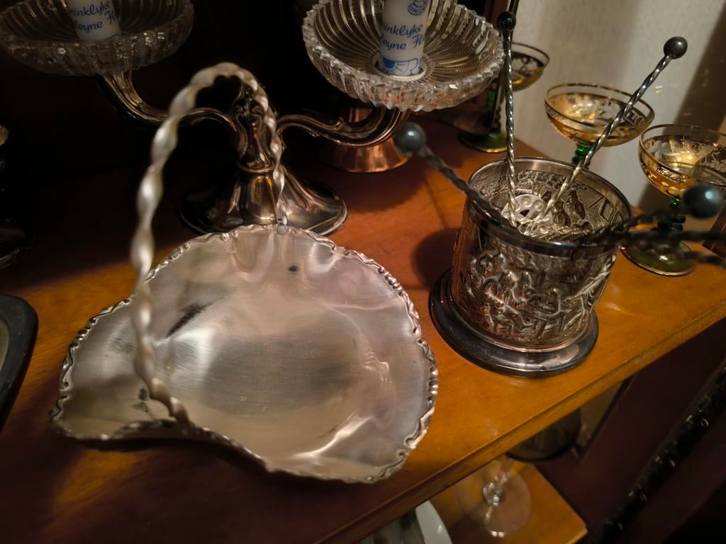 Antiek verzilverde Melk- en Suikerstel met Borrel Setje, Antiek en Kunst, Antiek | Goud en Zilver, Ophalen of Verzenden