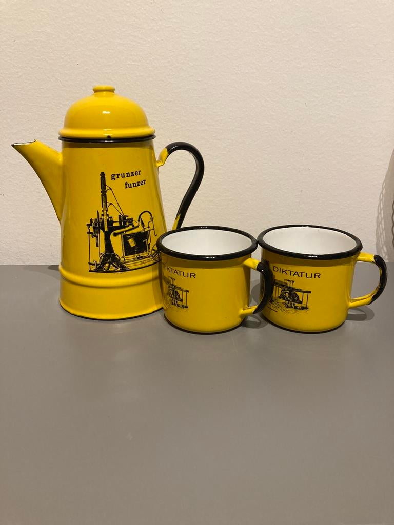 Zeldzaam vintage emaille koffiesetje, Verzenden