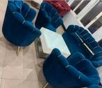 Luxe Velvet Schelp Bank & 3 Draaistoelen - Blauw, Ophalen of Verzenden