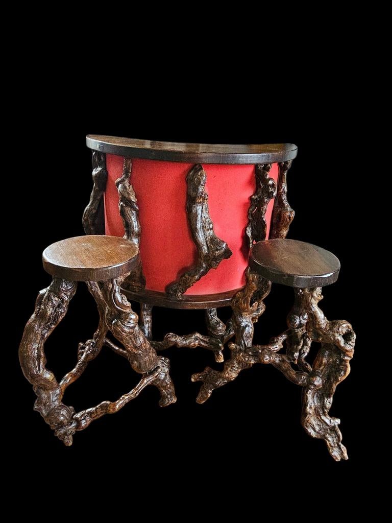 Vintage Franse Brutalist Barset van Wijnranken met Krukken, Ophalen, Gebruikt, Inclusief barstoelen