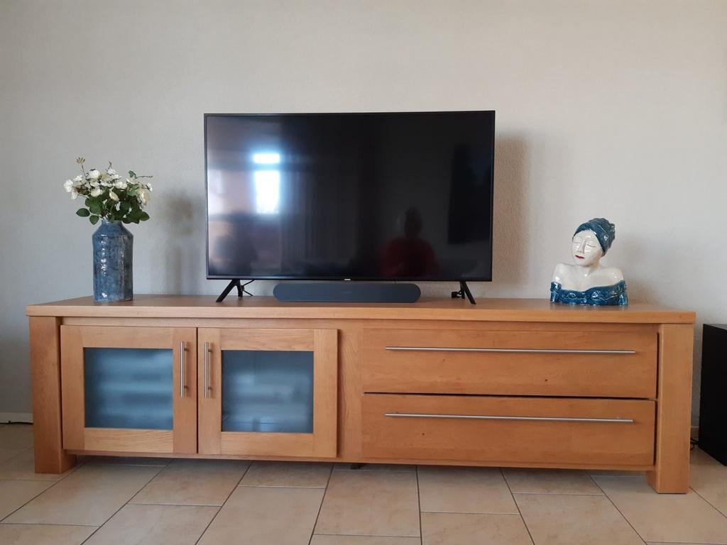 Handgemaakte licht eiken TV kast meubel massief eiken hout, Huis en Inrichting, Kasten | Televisiemeubels, Ophalen, Zo goed als nieuw