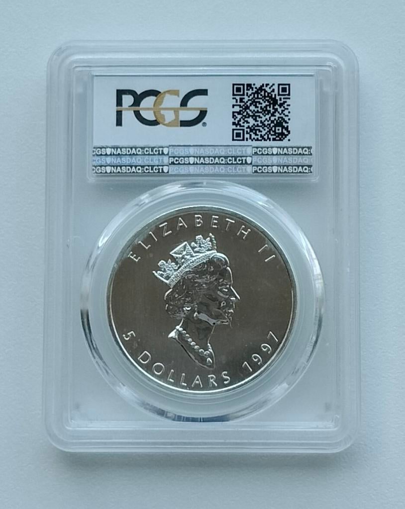 Zeldzame Maple Leaf MS68  zilveren munt 1997 IN SLAB., Ophalen of Verzenden, Noord-Amerika, Zilver