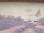 Schilderij moeras met kerk in brocante lijst, gesigneerd vdn, Ophalen of Verzenden, 'T Olde Gre-j, Info@toldegrej.nl, Endepoelstraat 20f Didam