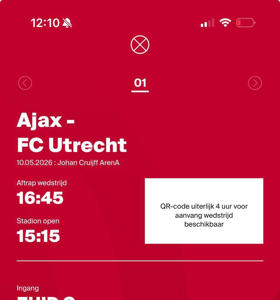 1x Ajax - Utrecht, Tickets en Kaartjes, Eén persoon, Mei