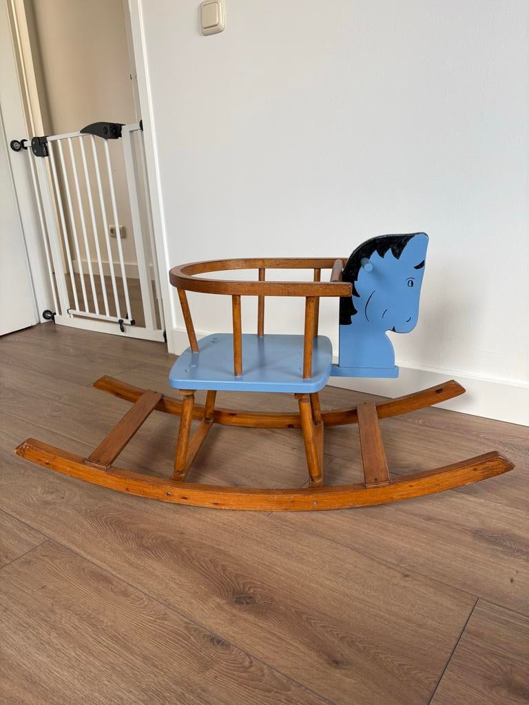 Ouderwets houten hobbelpaard - Blauw, Kinderen en Baby's, Speelgoed | Overig, Ophalen, Gebruikt, Jongen of Meisje