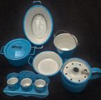 Antiek miniatuur emaille Poppenhuis keukenuitzet lichtblauw, Ophalen of Verzenden