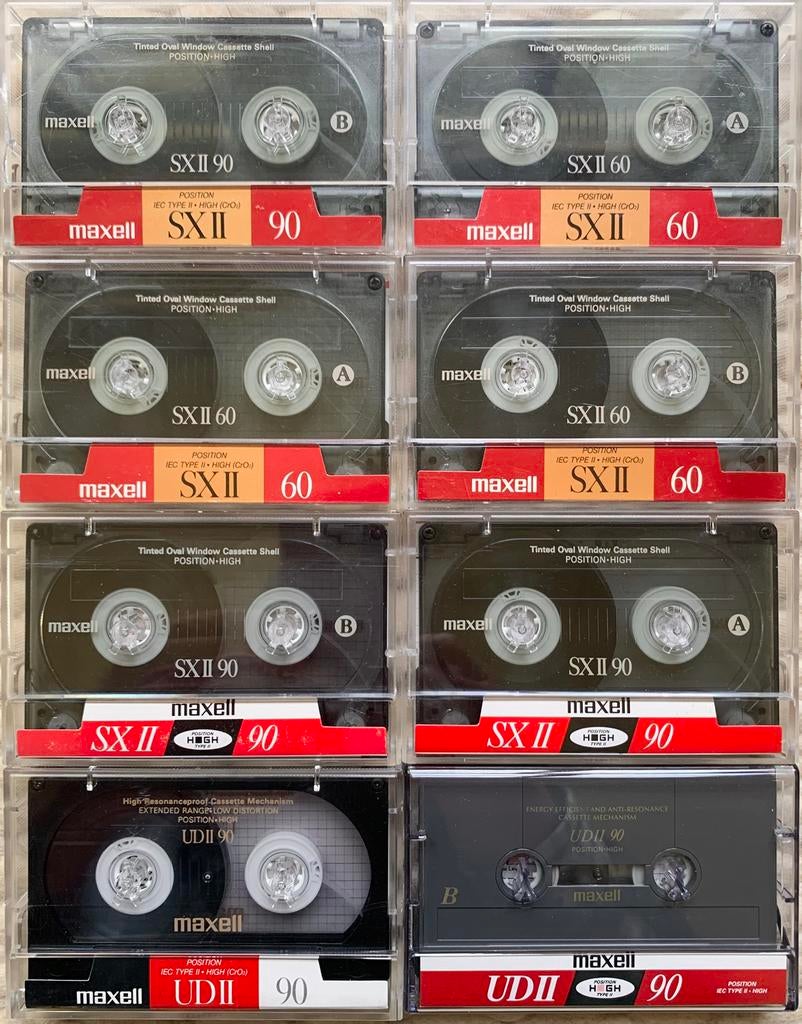 8x Maxell SXII UDII 90 60 type II cassettebandjes C90 C60, Gebruikt, 2 t/m 25 bandjes, Ophalen of Verzenden, Voorbespeeld