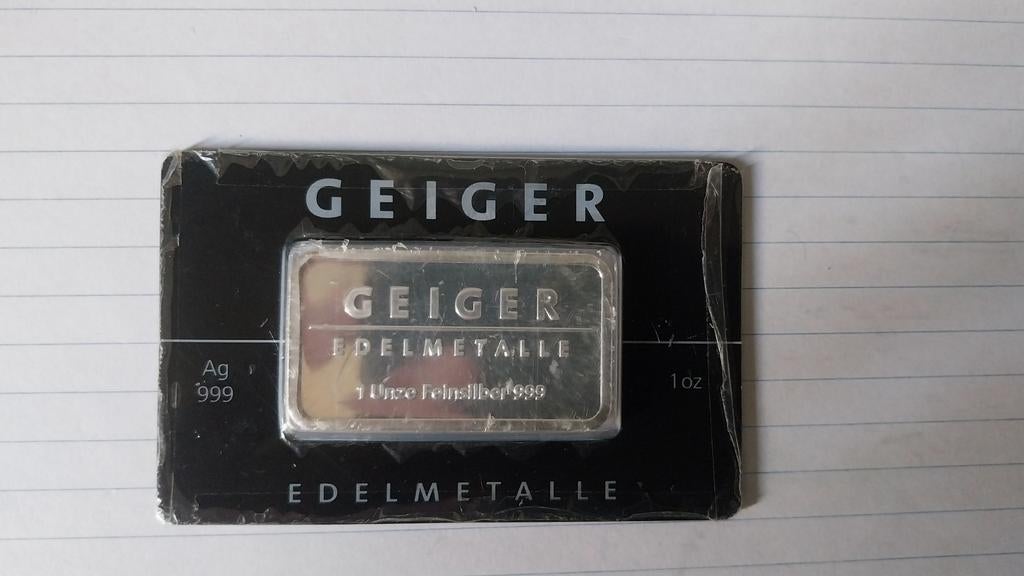 1 OZ Geiger zilverbaartje nieuw in seal, Postzegels en Munten, Edelmetalen en Baren, Ophalen of Verzenden, Zilver