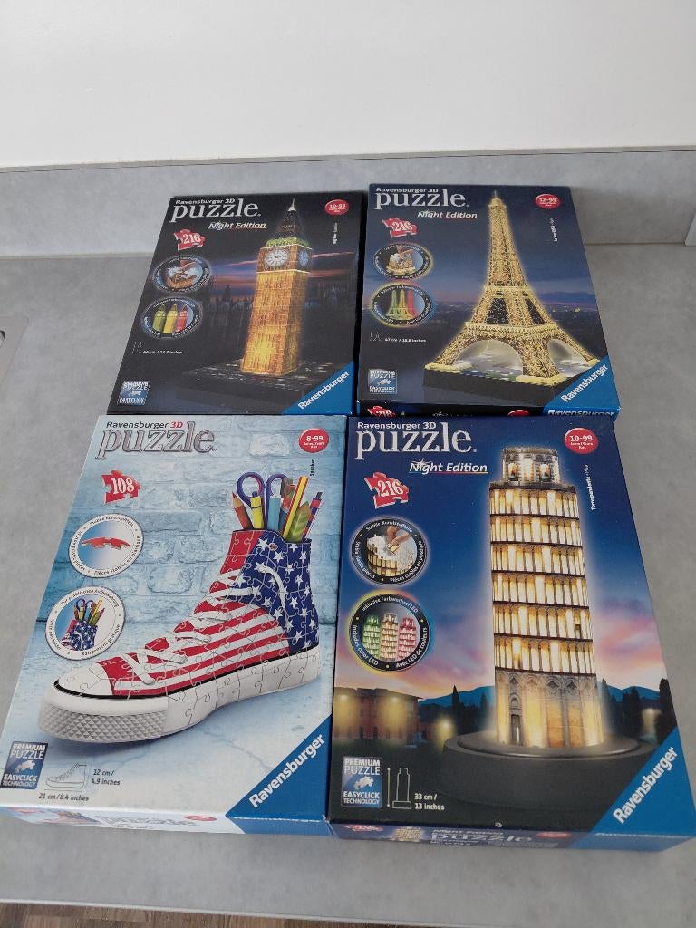 3D puzzels, vier stuks, Ophalen, Meer dan 50 stukjes, Gebruikt, 6 jaar of ouder