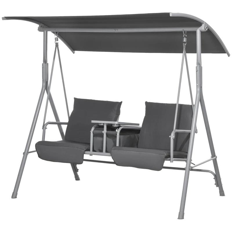 Outsunny Hollywoodschommel 2-zits met dak en tafel Nieuw, Ophalen, Nieuw, Metaal, Schommelbank