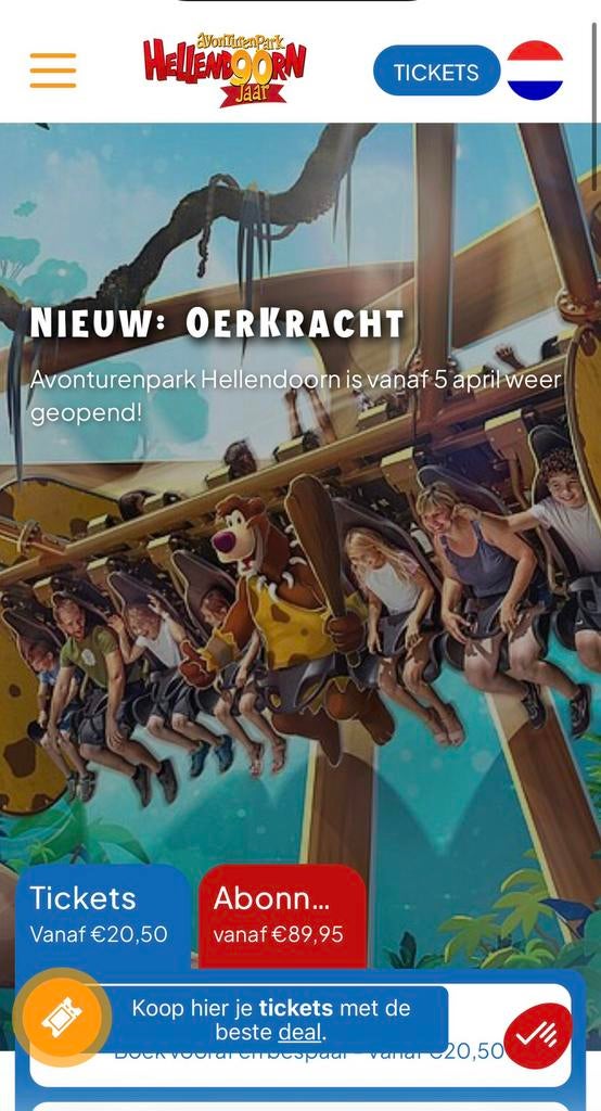 1 kaartje Attractiepark Hellendoorn geldig tm 30-06, Tickets en Kaartjes, Drie personen of meer, Ticket of Toegangskaart