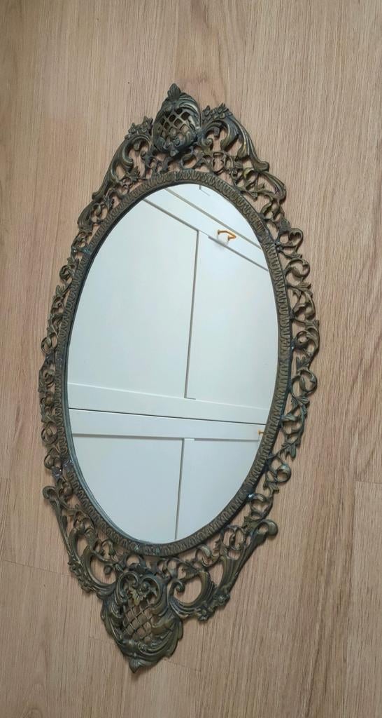 Antieke koperen Spiegel Art Nouveau, Ophalen, Ovaal, Minder dan 50 cm, Minder dan 100 cm