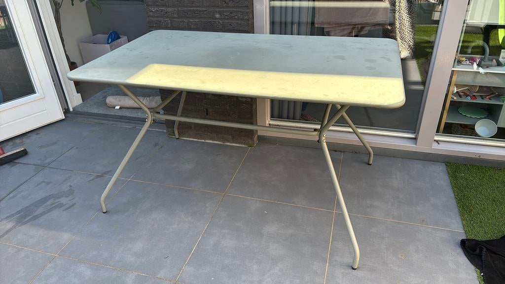 Gratis Stalen Tuintafel 140x80 cm - Groen, Tuin en Terras, Ophalen, Gebruikt, Rechthoekig, Metaal