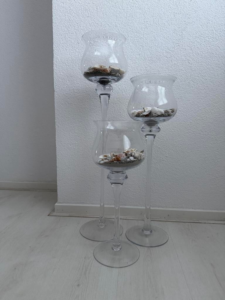 3 Glazen Kandelaars Rivera Maison Stijl, Ophalen, Overige materialen, Overige kleuren, 50 tot 75 cm