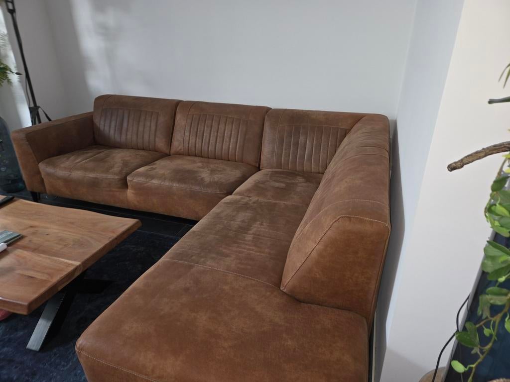 Leren hoekbank, Huis en Inrichting, Banken | Bankstellen, Ophalen, Gebruikt, Vierpersoons of meer