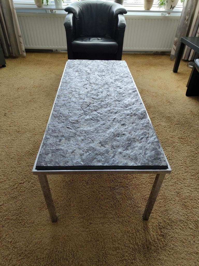 Salontafel met leisteen blad en stalen onderstel 60s, Ophalen, 100 tot 150 cm, 50 tot 100 cm, Minder dan 50 cm
