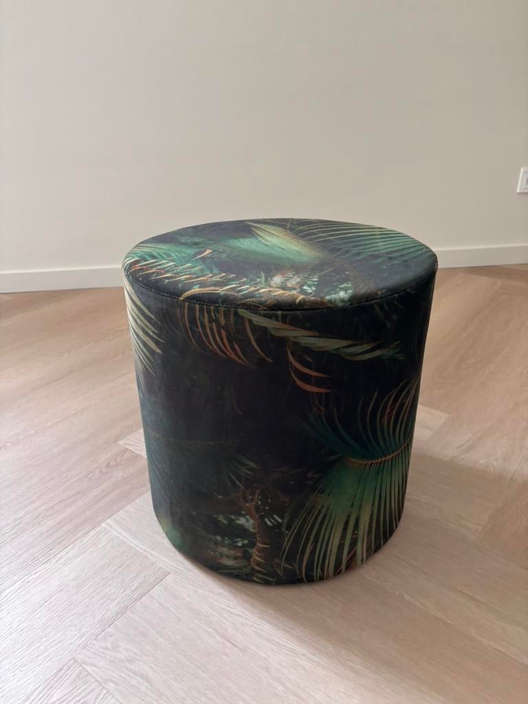 Groene velvet poef met jungle print 40x40, Ophalen, Zo goed als nieuw, Minder dan 50 cm