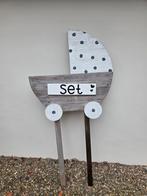 Houten geboortebord wandelwagen - uniek kraamcadeau, Ophalen of Verzenden, Zo goed als nieuw, Geboortebord