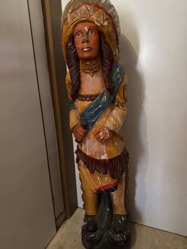 Grote Vintage Houten Indiaan Beeld - Handgesneden, Ophalen