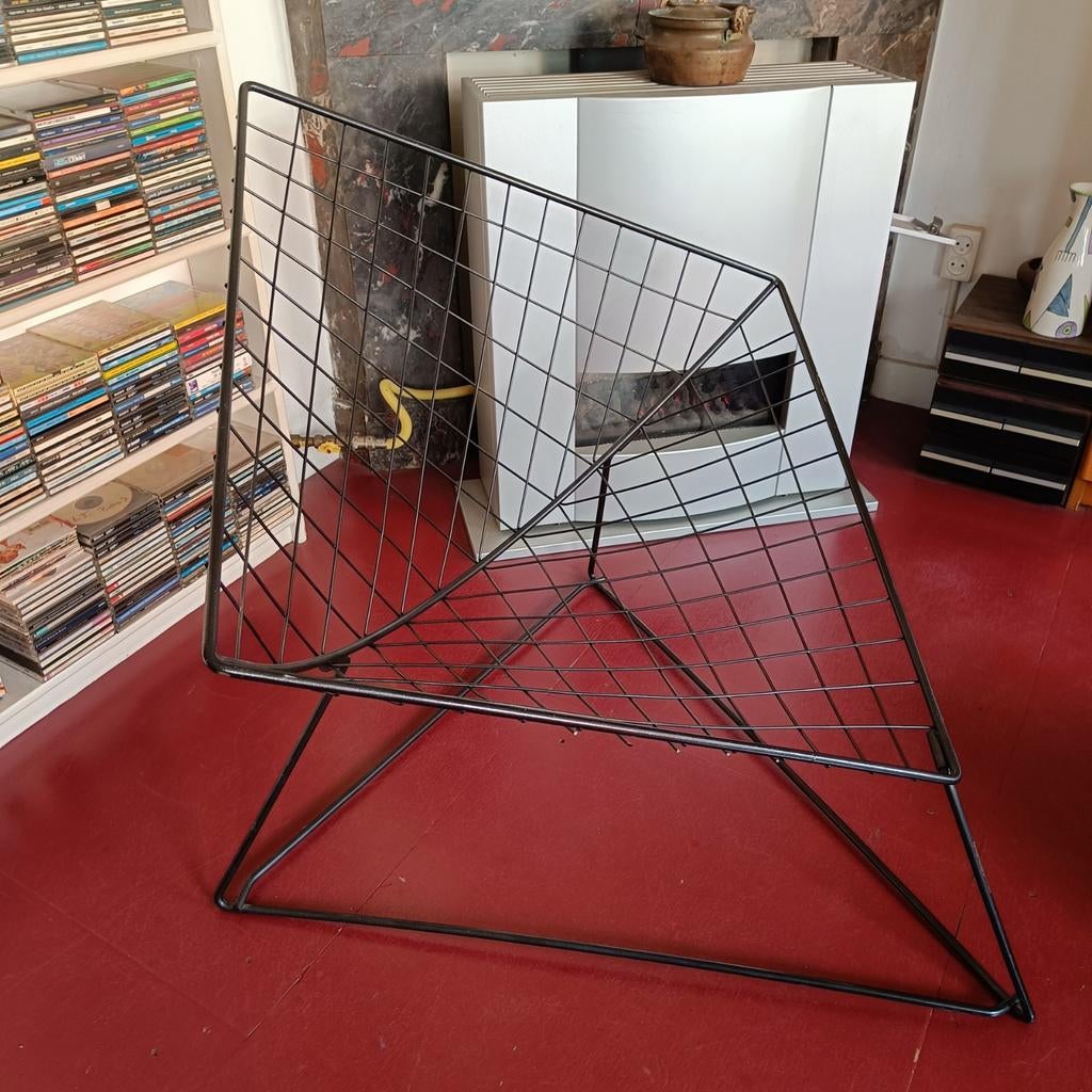 Vintage Oti fauteuil zwart staal Niels Gammelgaard voor Ikea, Gebruikt, 75 tot 100 cm, Ophalen of Verzenden, Vingage minimalistsch Ikea design