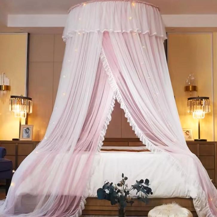 Hemel klamboe tweepersoons rose met kroon met kant nieuw, Huis en Inrichting, Slaapkamer | Boxsprings, Nieuw, 180 cm, Tweepersoons