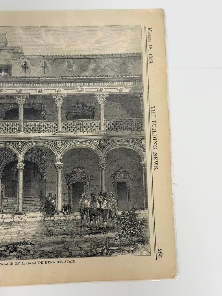 1859 Antieke Foto Prent Spanje Alcala Palace Building 1859, Ophalen of Verzenden, Voor 1940, Zo goed als nieuw, Gebouw