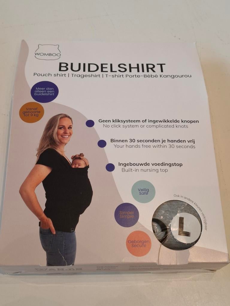 Womboo Buidelshirt - vrouw - Maat L - grijs, Kinderen en Baby's, Nieuw, Buik, Draagzak, Ophalen