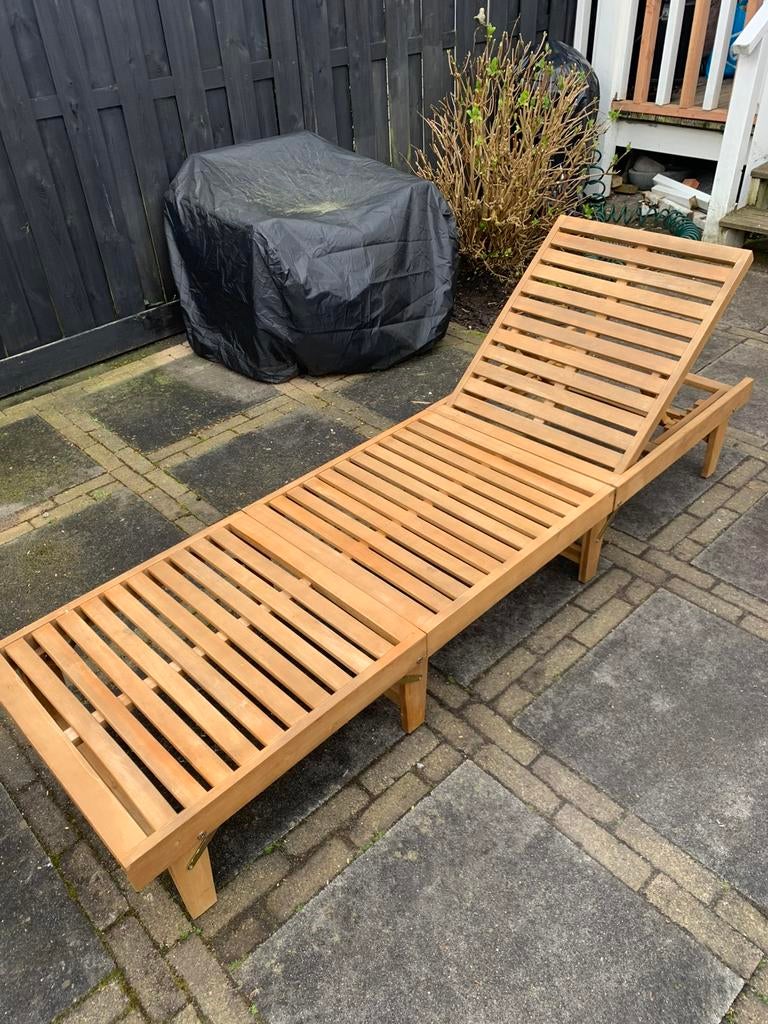 Mooi houten ligbed (inklapbaar), Tuin en Terras, Ligbedden, Ophalen, Zo goed als nieuw, Hout, Inklapbaar