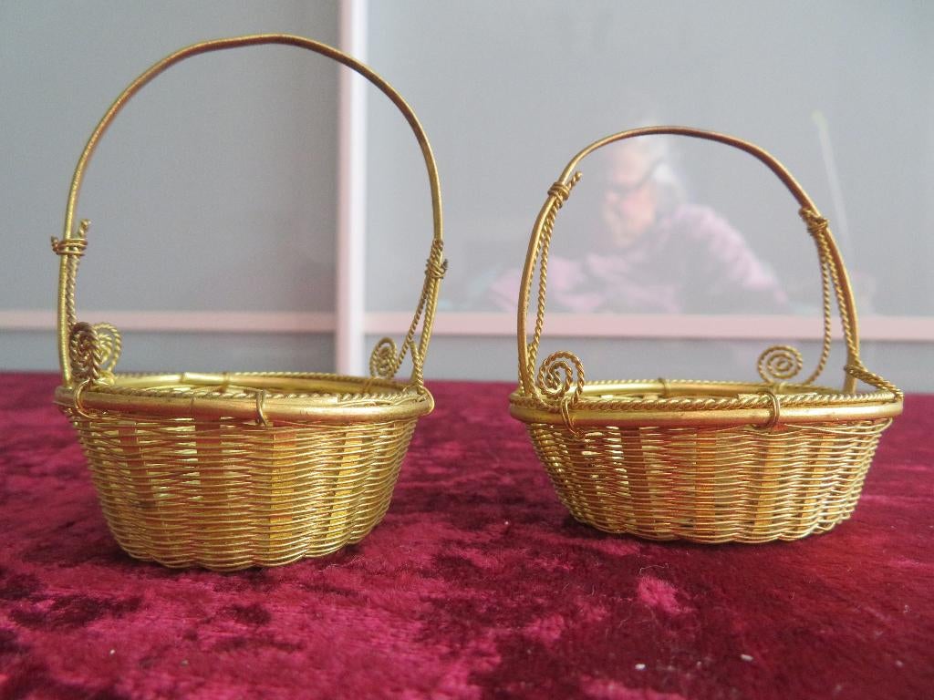 MINIATUUR  Vergulde Metalen Geweven Mandjes, Antiek en Kunst, Curiosa en Brocante, Ophalen of Verzenden