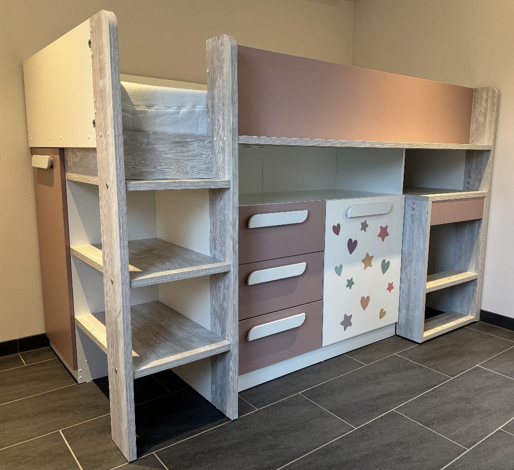 Yolo halfhoogslaper - 90x200 - Oudroze, Kinderen en Baby's, Kinderkamer | Stapelbedden en Hoogslapers, Gebruikt, Halfhoogslaper