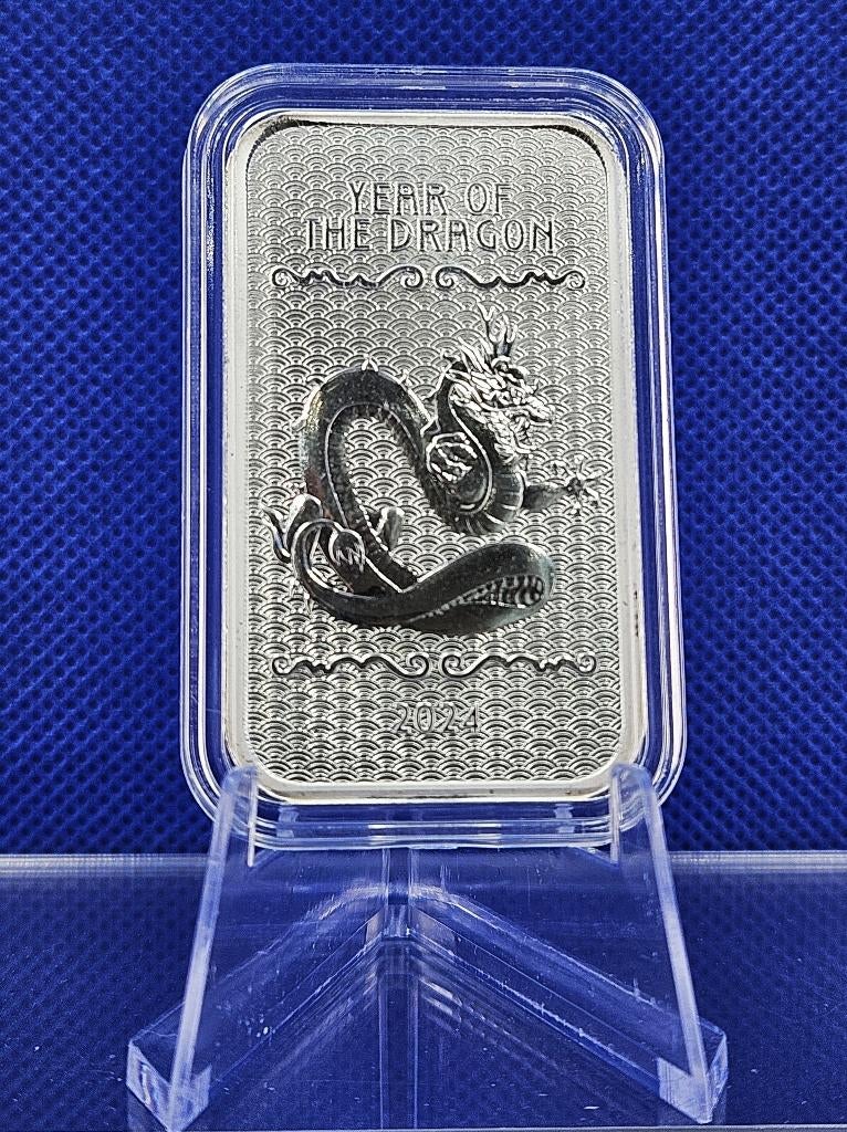 (8149) BAAR  YEAR OF THE DRAGON 2024  ONE OUNCE, Ophalen of Verzenden, Zilver