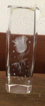 Roos, kristal 3D blok, in doos, 15 cm, Ophalen of Verzenden