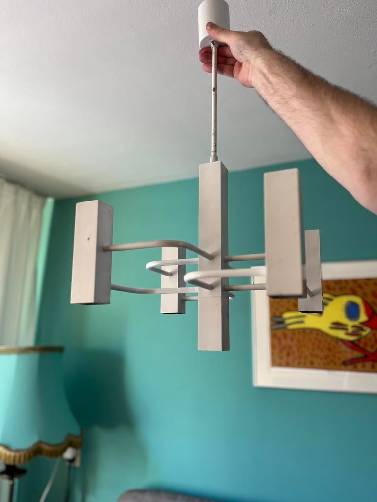 Gaetano Scolari voor Boulanger hanglamp wit, Ophalen, Gebruikt, 50 tot 75 cm, Space age