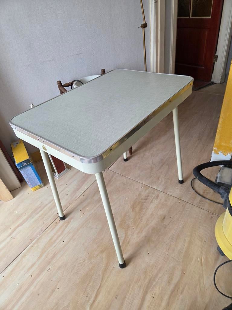 Retro Brabantia tafel met afneembare metalen poten, Gebruikt, 50 tot 100 cm, Retro, Vintage, Rechthoekig