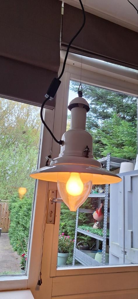 Uccello gemerkt, industriële emaille schipperslamp ucello, Antiek en Kunst, Ophalen of Verzenden