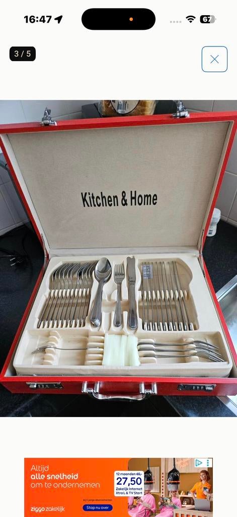 Bestekset in rode koffer, Ophalen, Gebruikt, Rvs of Chroom, Bestekset