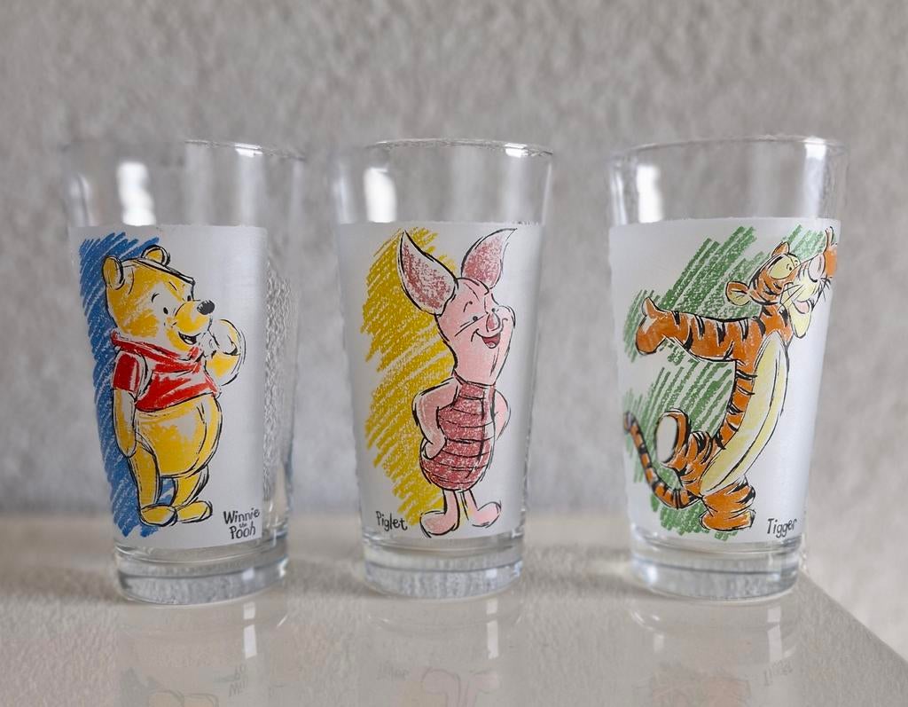 Drie Glazen Winnie de Pooh, Knorretje en Teigetje, Verzamelen, Glas en Borrelglaasjes, Ophalen of Verzenden