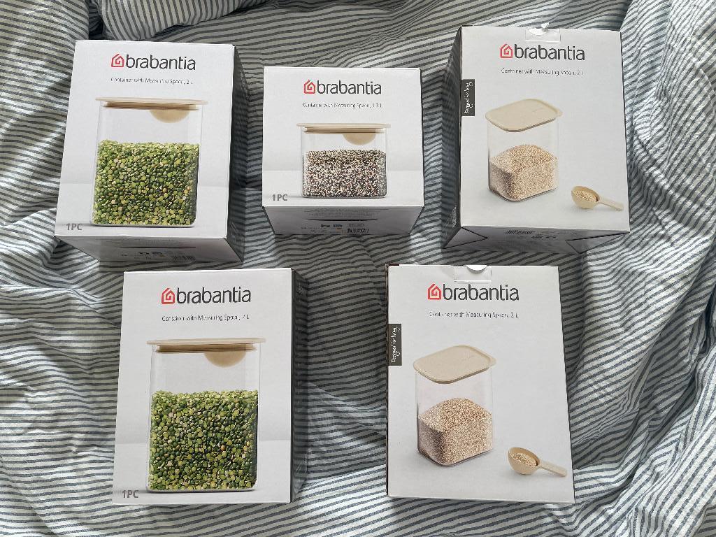 Vijf Brabantia voorraadpotten (AH zegels actie), Glas, Zo goed als nieuw, Voorraadpot, Brabantia